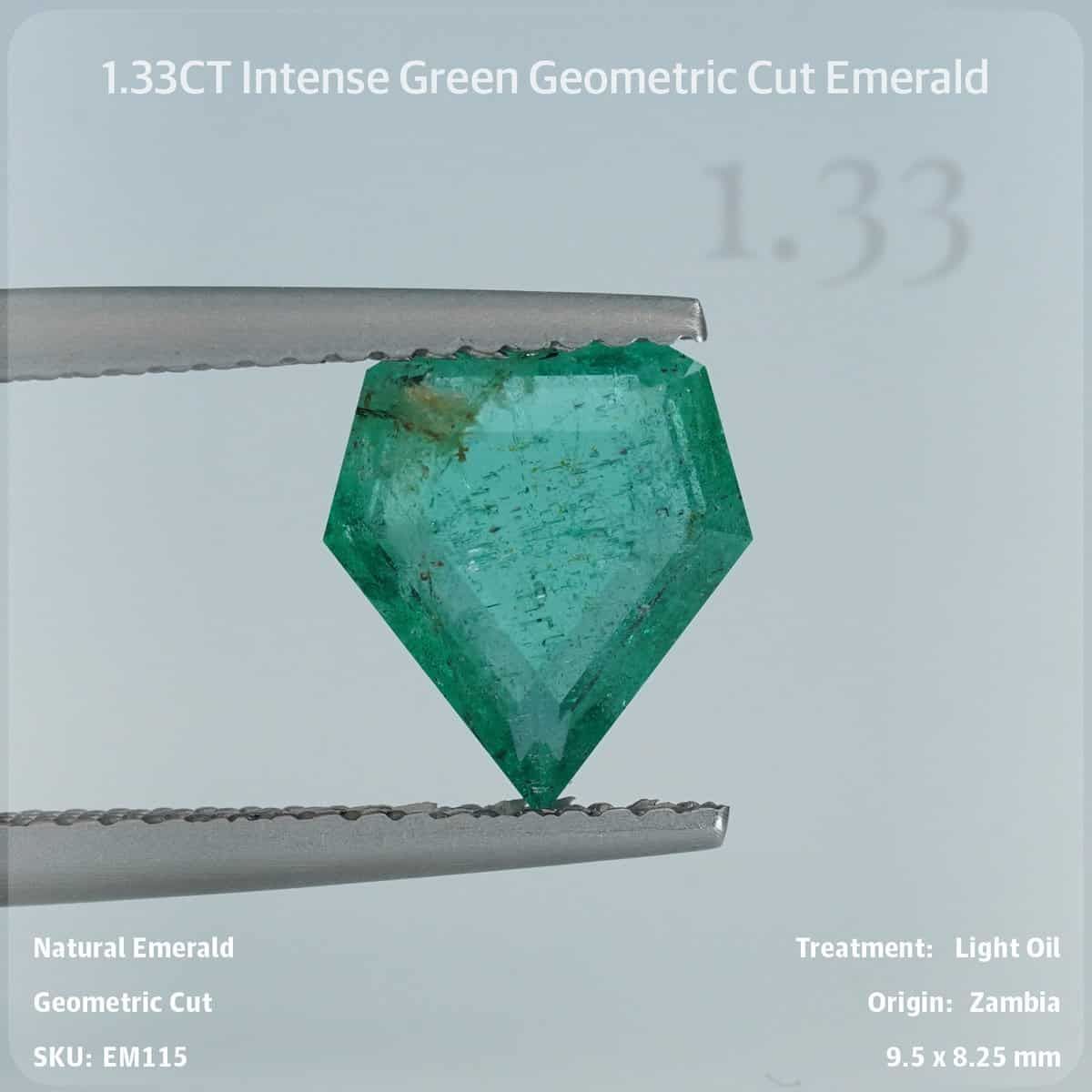 1.33CT Intense Green Geometric Cut Emerald