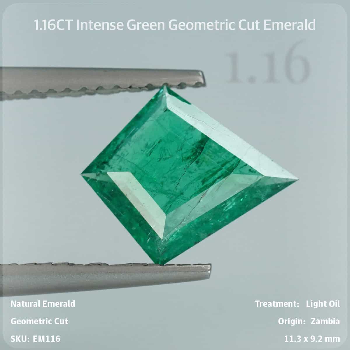 1.16CT Intense Green Geometric Cut Emerald