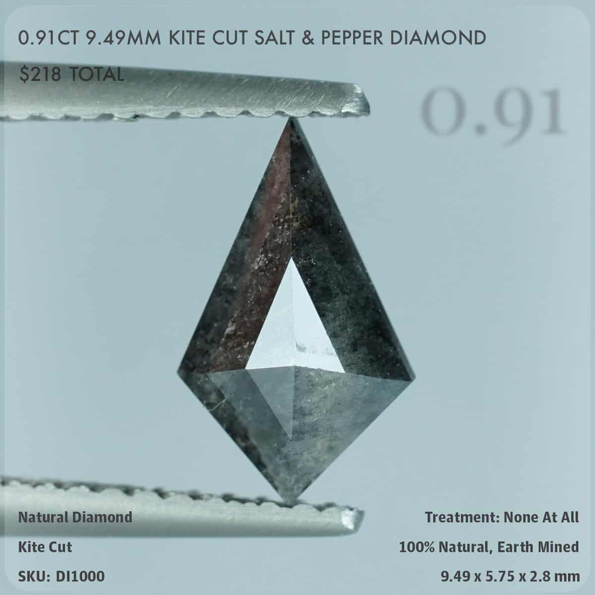 0.91CT 9.49mm Kite Cut Salt & Pepper Diamond