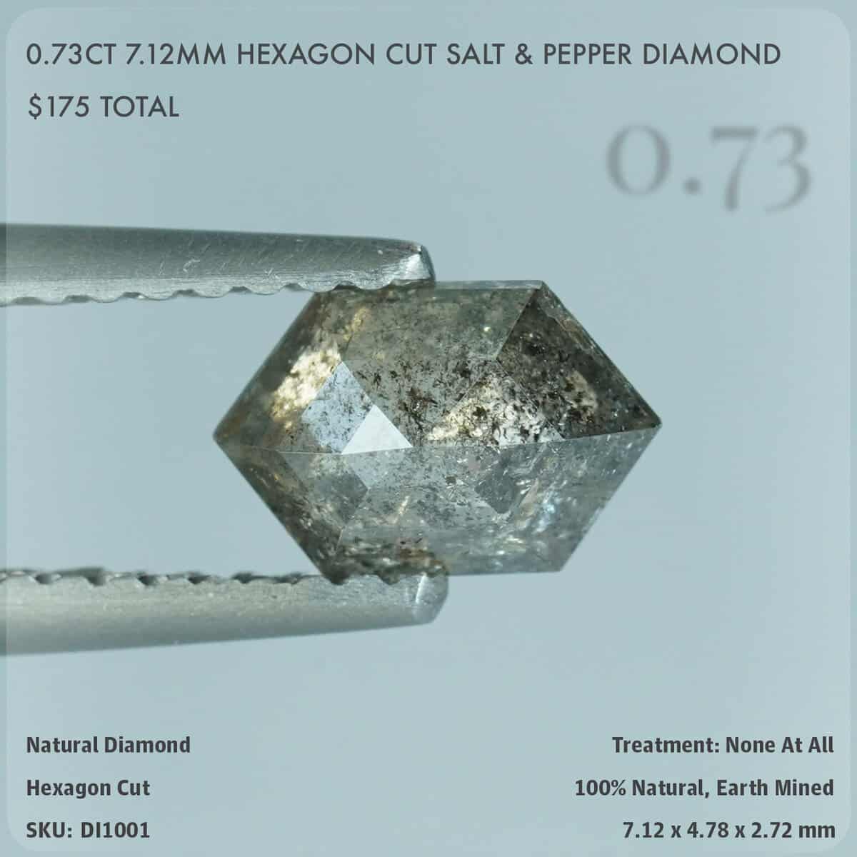 0.73CT 7.12mm Hexagon Cut Salt & Pepper Diamond