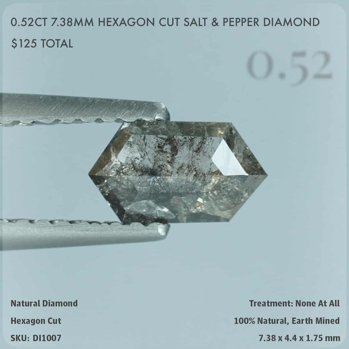0.52CT 7.38mm Hexagon Cut Salt & Pepper Diamond
