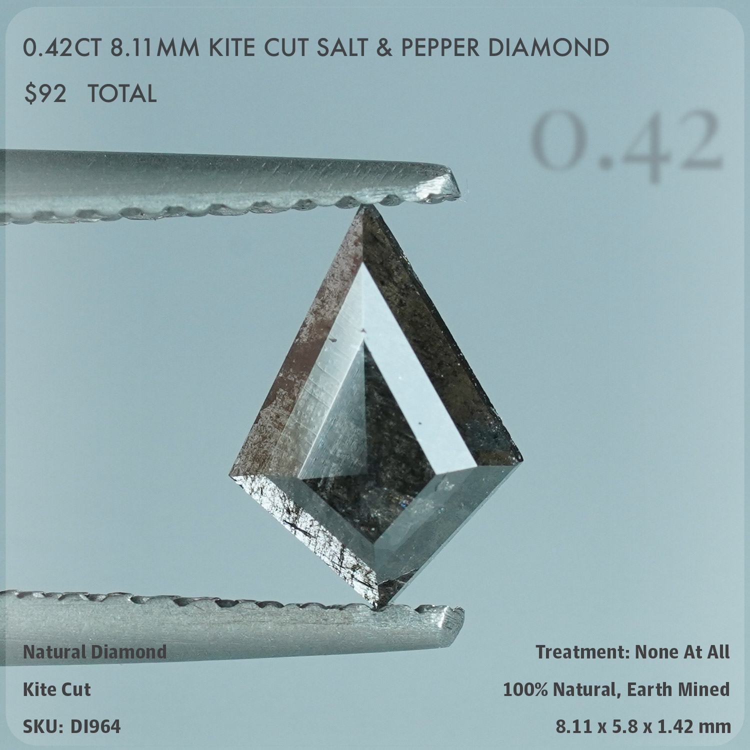 0.42CT 8.11mm Kite Cut Salt & Pepper Diamond