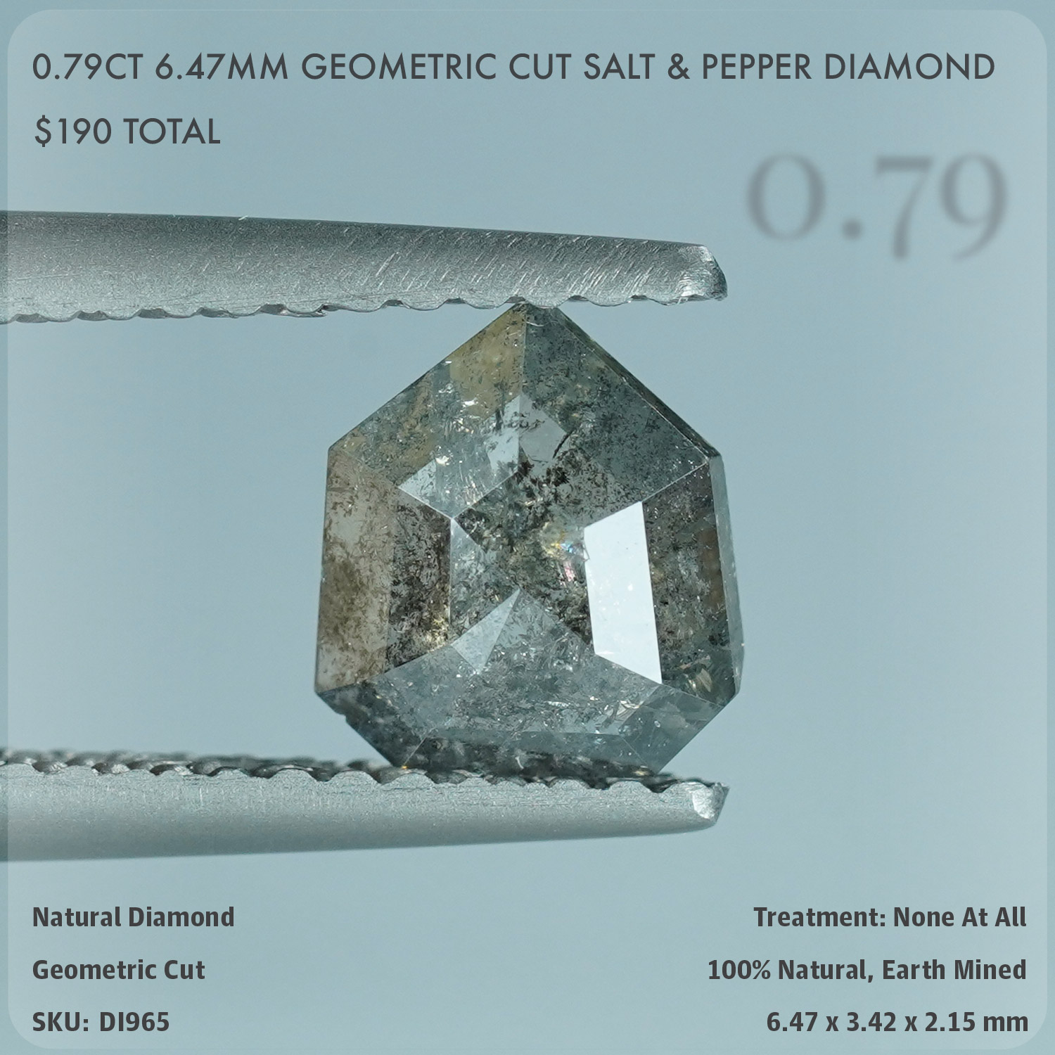 0.79CT 6.47mm Geometric Cut Salt & Pepper Diamond