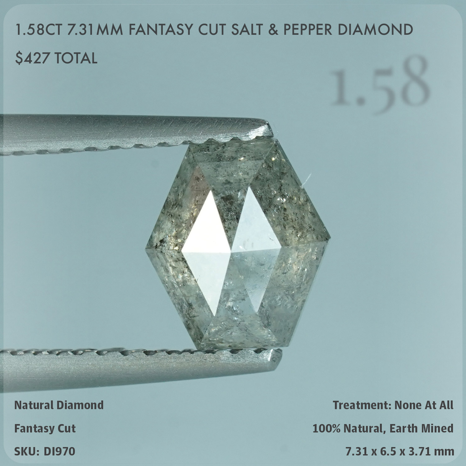 1.58CT 7.31mm Fantasy Cut Salt & Pepper Diamond