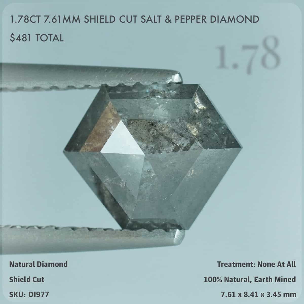 1.78CT 7.61mm Shield Cut Salt & Pepper Diamond