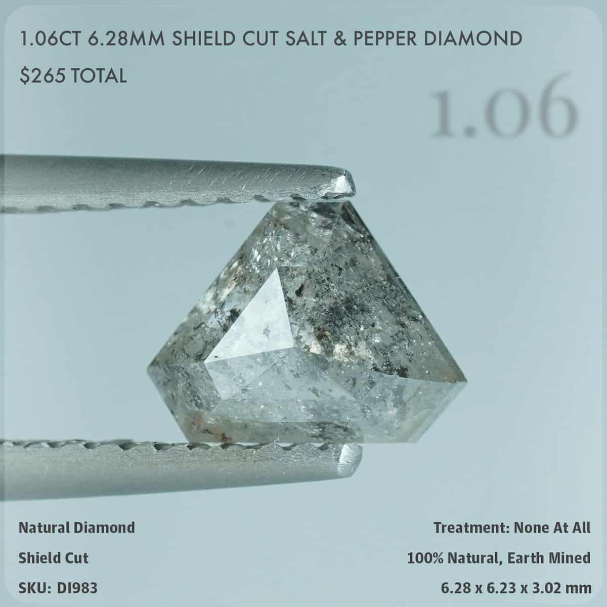 1.06CT 6.28mm Shield Cut Salt & Pepper Diamond