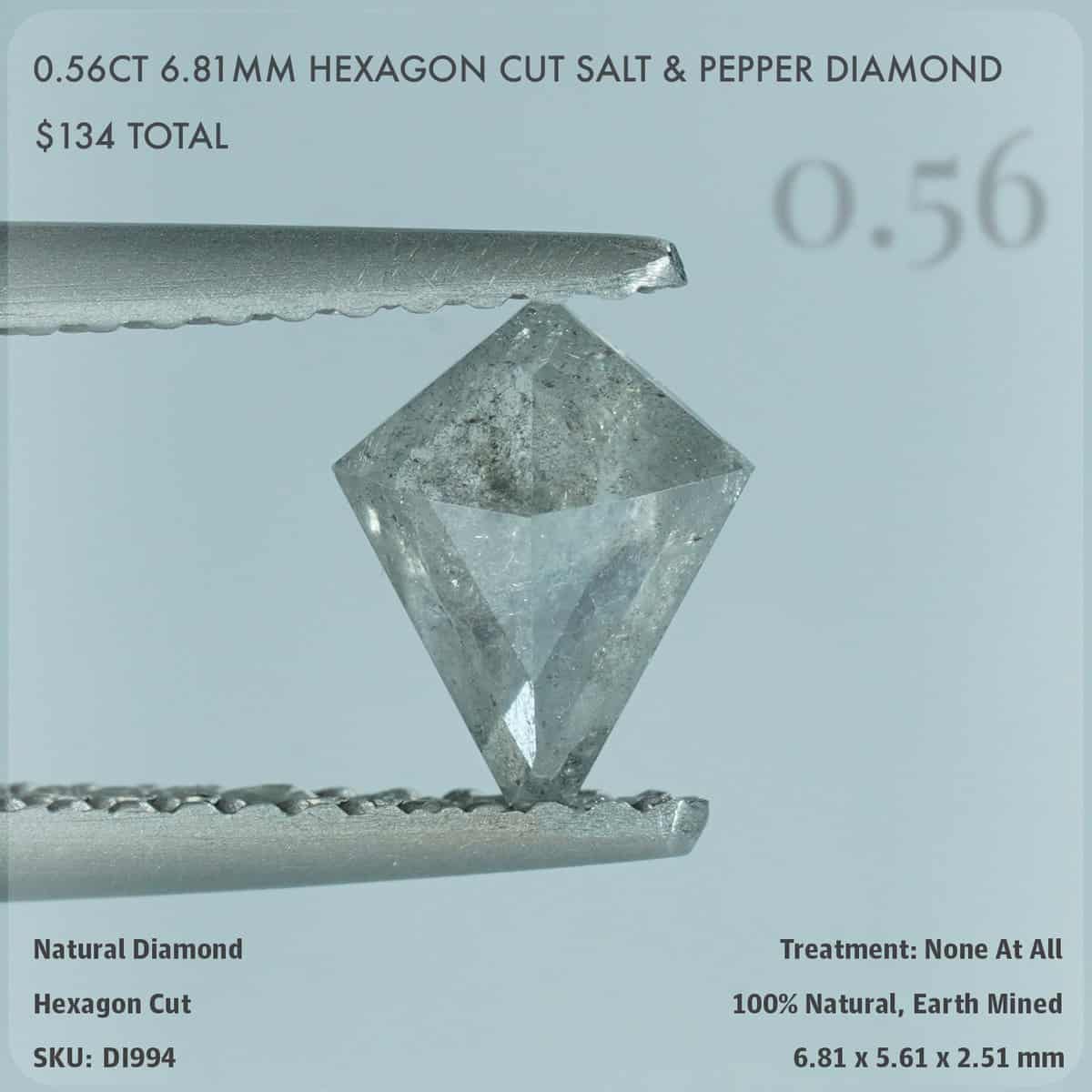 0.56CT 6.81mm Hexagon Cut Salt & Pepper Diamond
