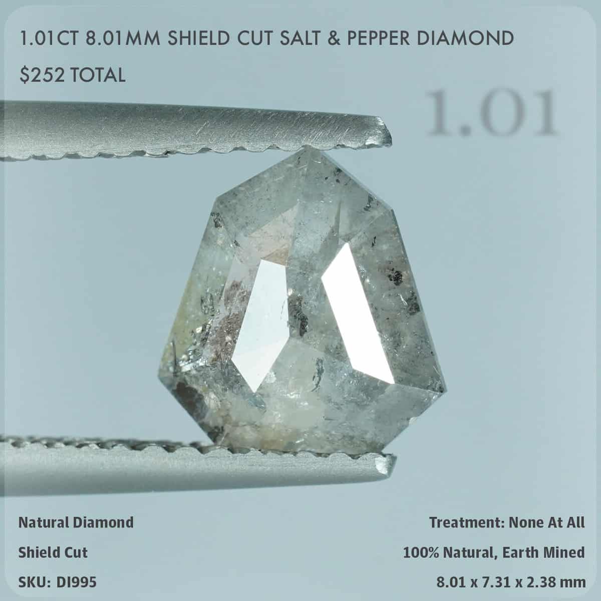 1.01CT 8.01mm Shield Cut Salt & Pepper Diamond
