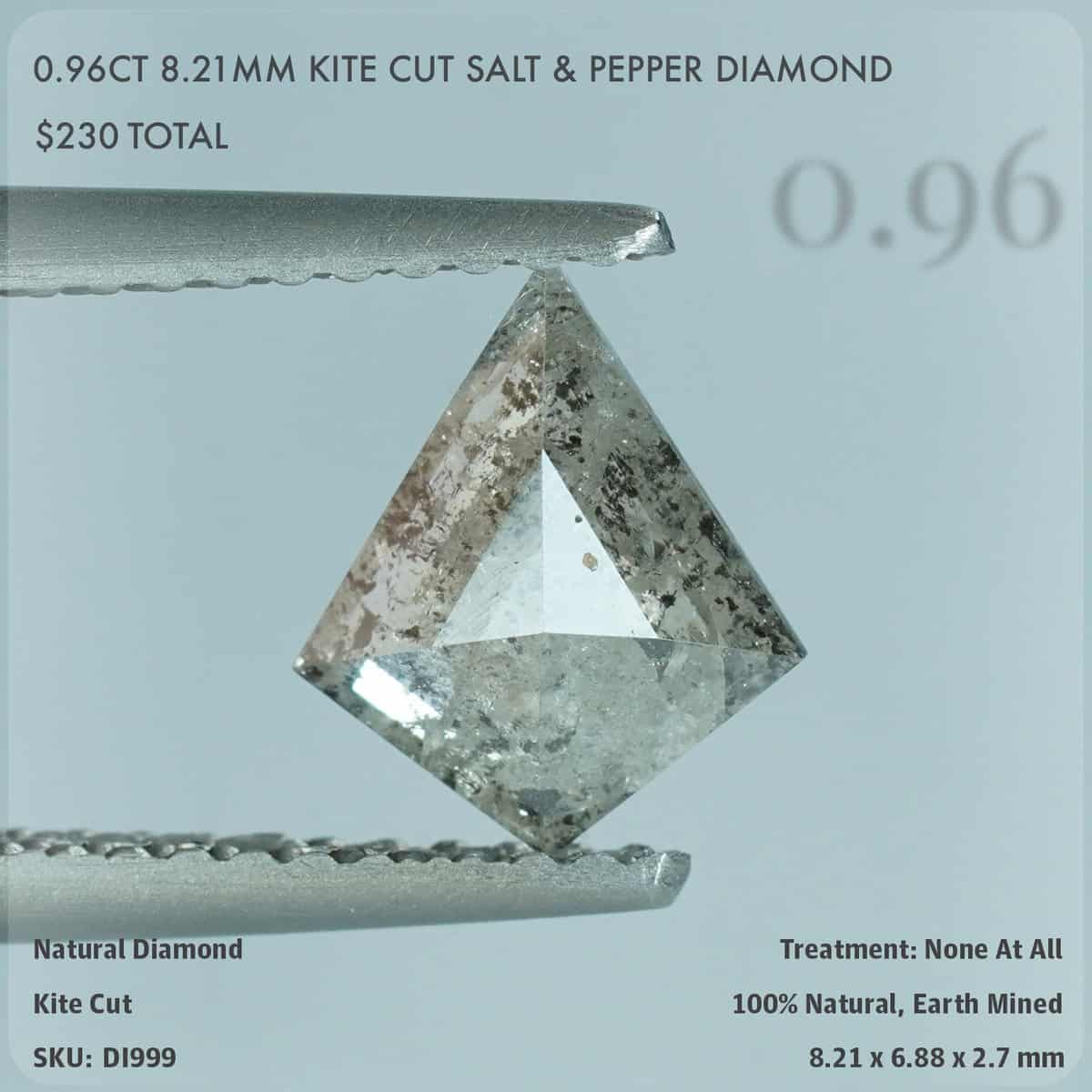 0.96CT 8.21mm Kite Cut Salt & Pepper Diamond