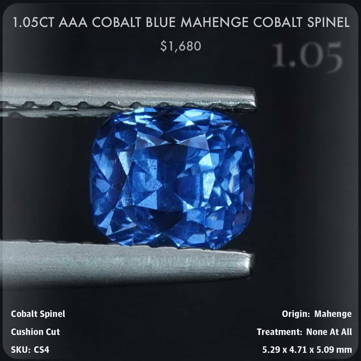 1.05CT AAA Cobalt Blue Mahenge Cobalt Spinel