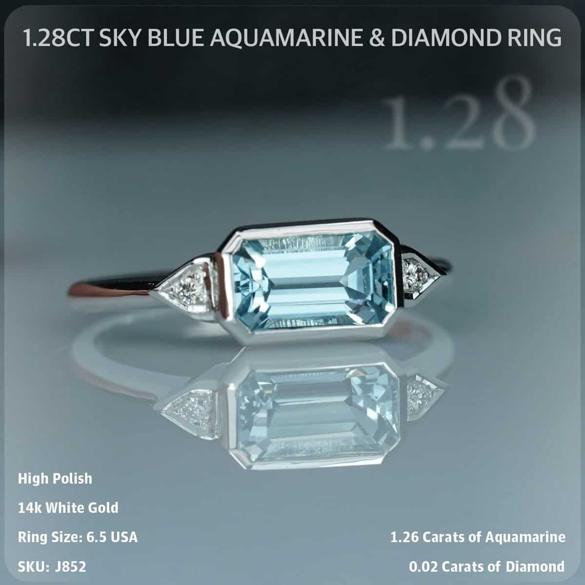 1.28CT Sky Blue Aquamarine & Diamond Ring