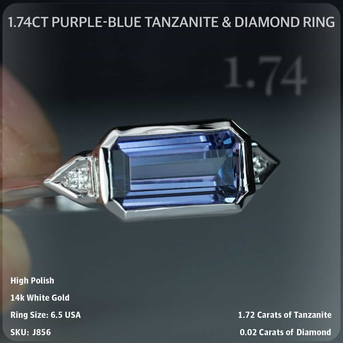 1.74CT Purple-Blue Tanzanite & Diamond Ring