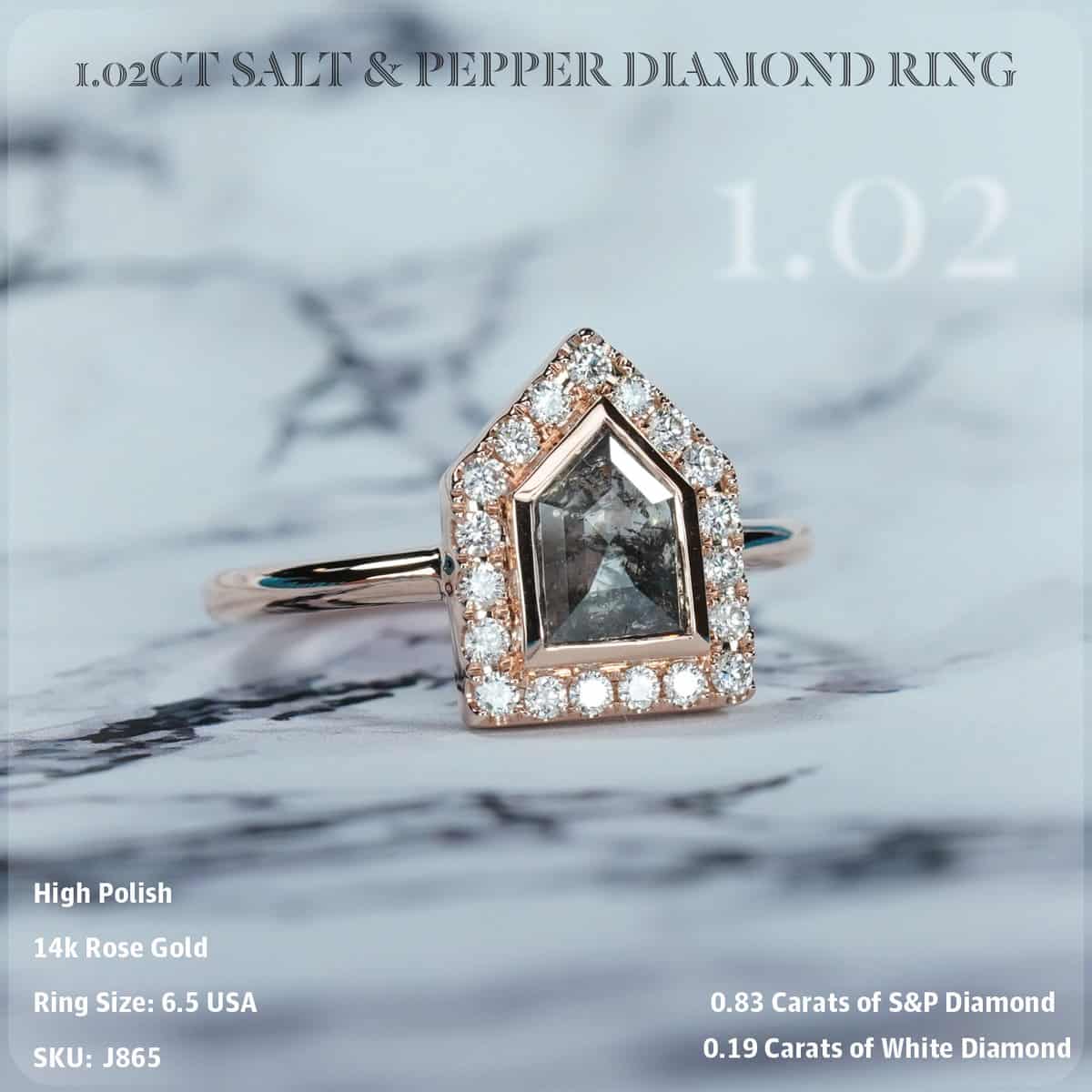 1.21CT Platinum Salt & Pepper Diamond & Diamond Ring