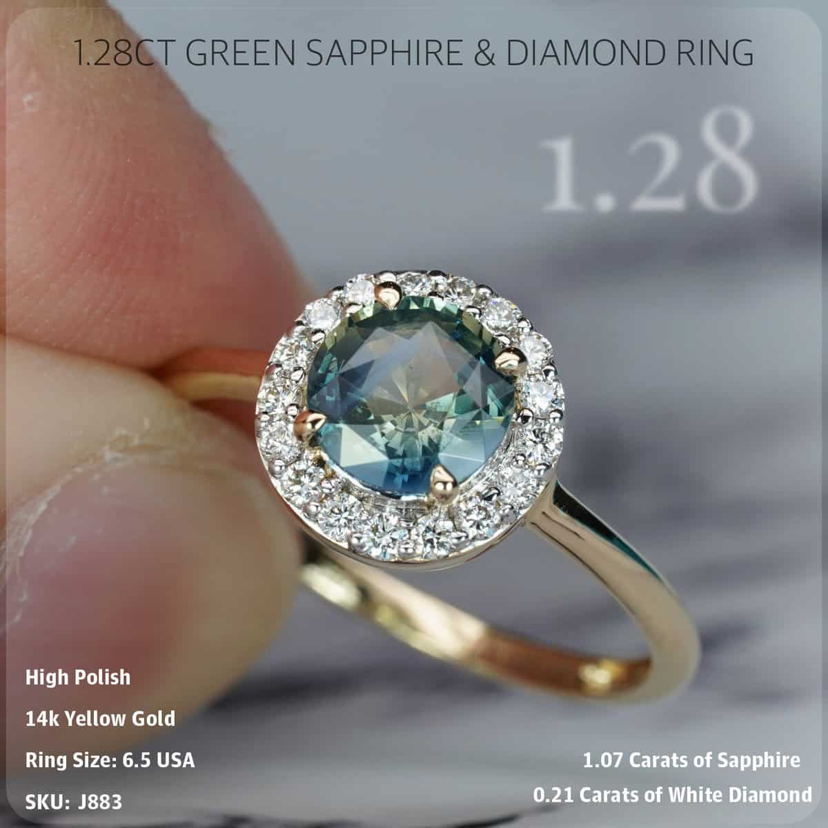1.28CT Green Sapphire & Diamond Ring