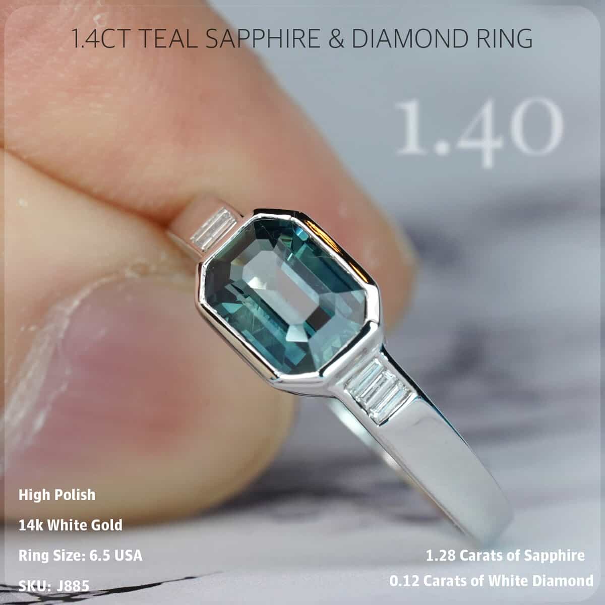 1.4CT Teal Sapphire & Diamond Ring