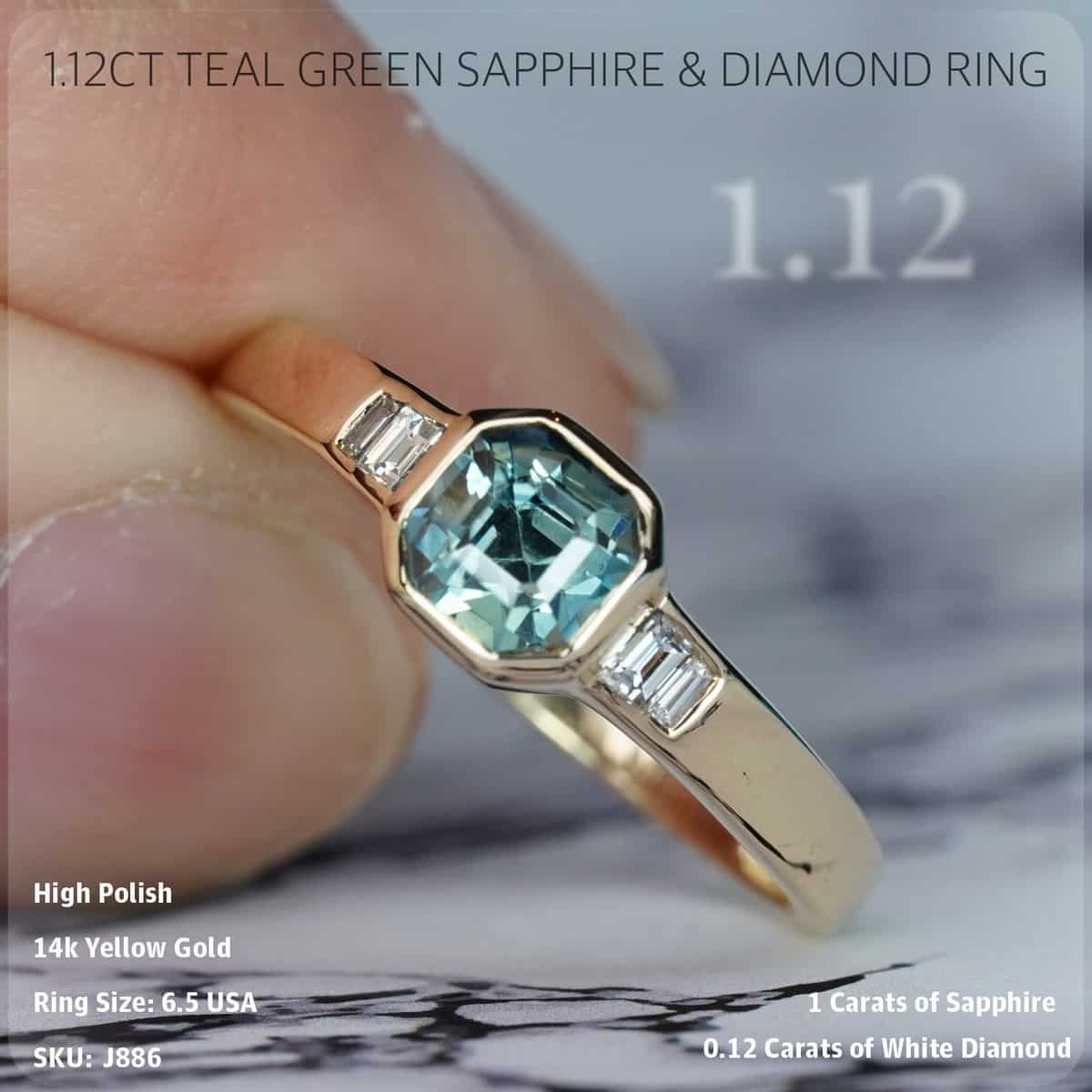 1.12CT Teal Green Sapphire & Diamond Ring