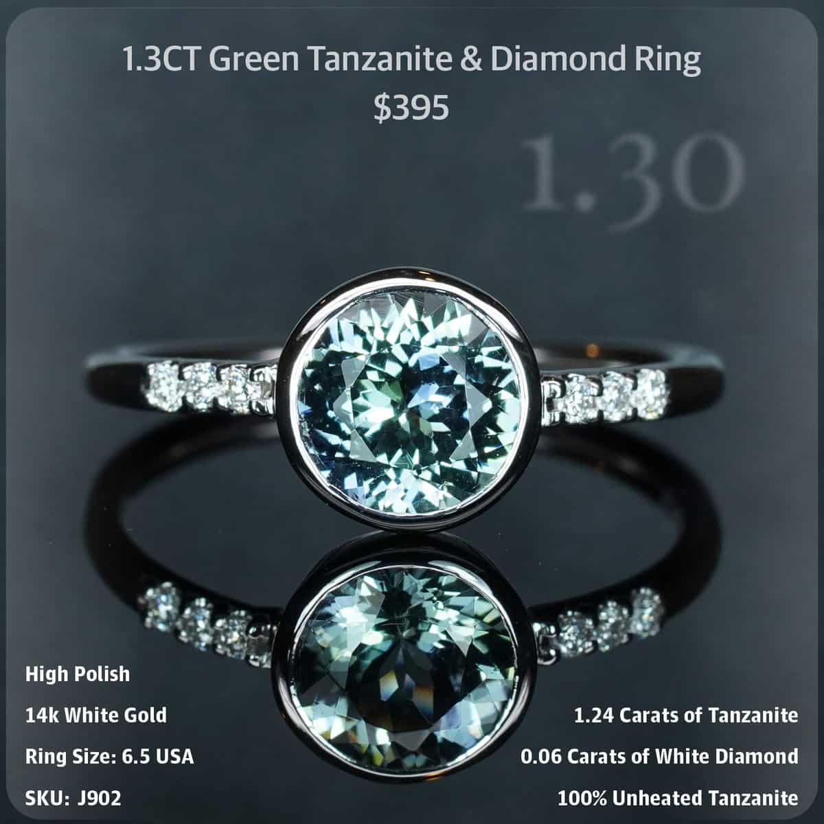 1.3CT Green Tanzanite & Diamond Ring
