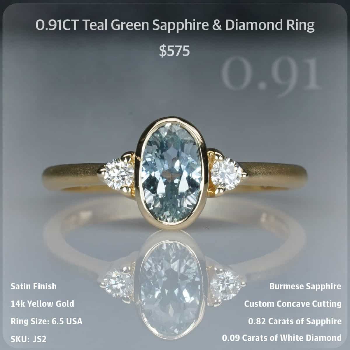 0.91CT Teal Green Sapphire & Diamond Ring