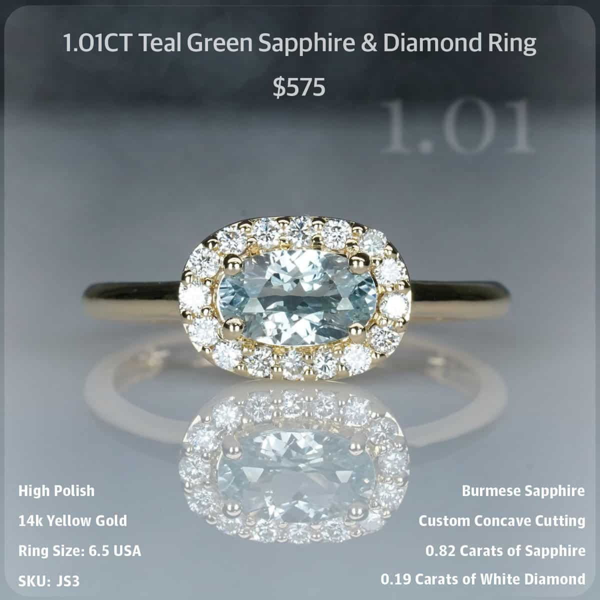 1.01CT Teal Green Sapphire & Diamond Ring