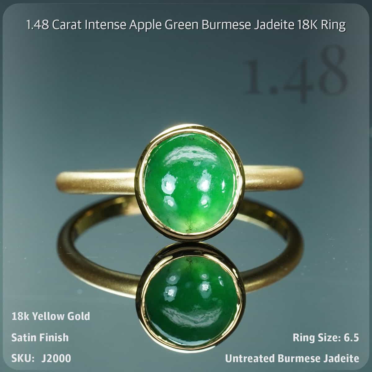 1.48 Carat Intense Apple Green Burmese Jadeite 18K Ring