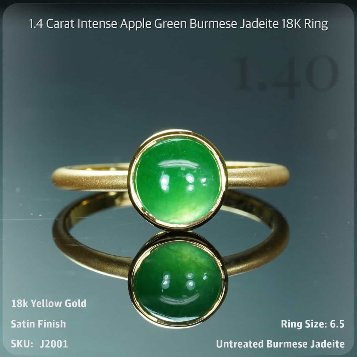 1.4 Carat Intense Apple Green Burmese Jadeite 18K Ring