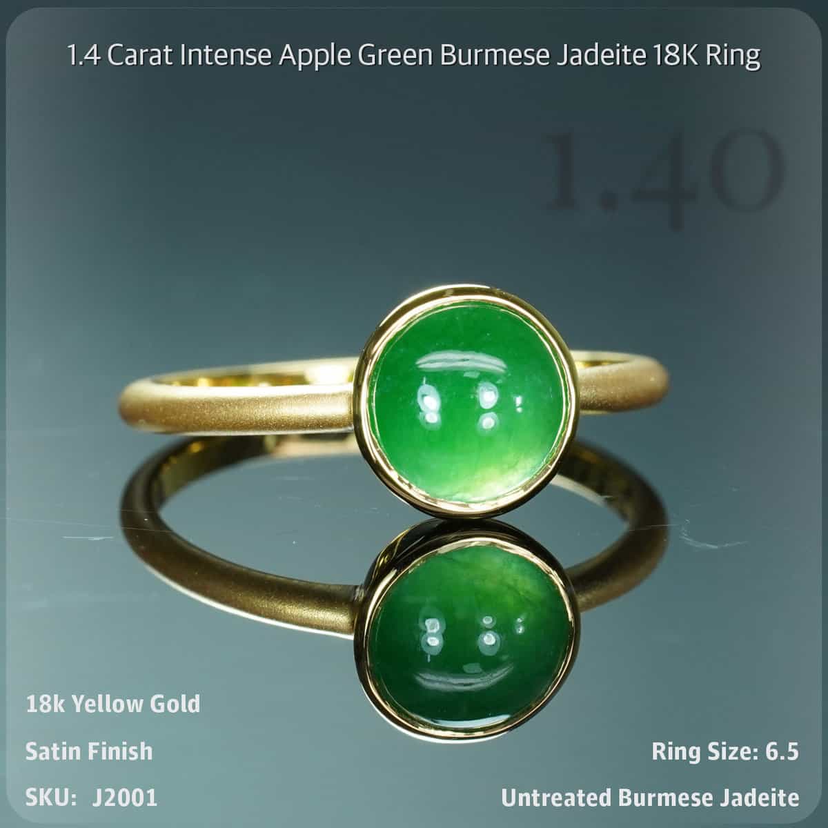 1.4 Carat Intense Apple Green Burmese Jadeite 18K Ring