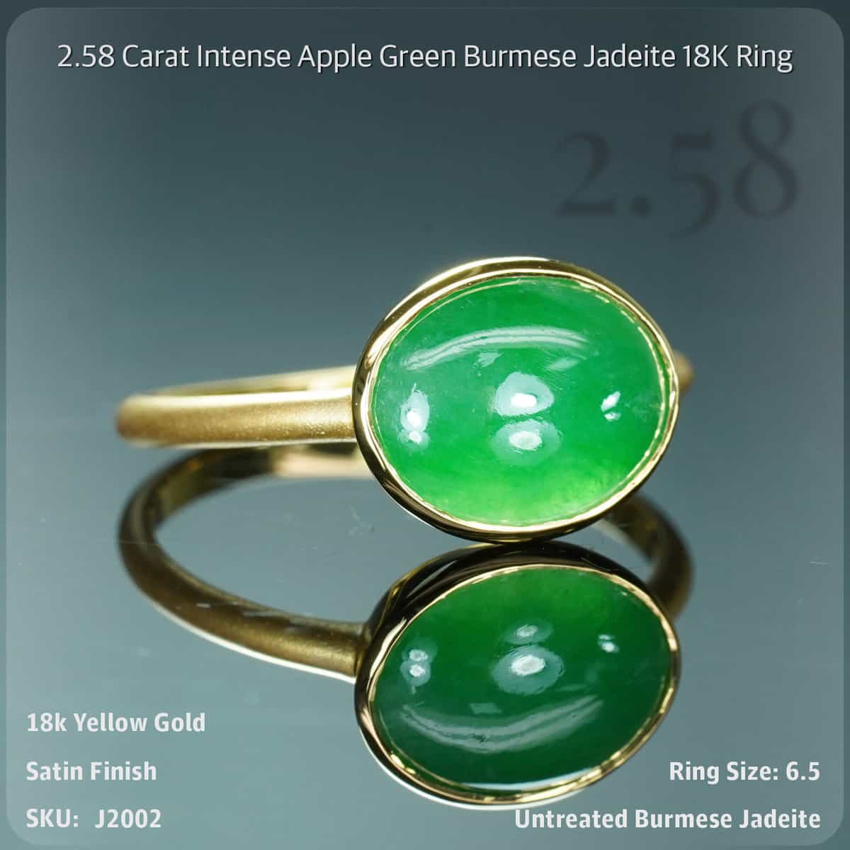 2.58 Carat Intense Apple Green Burmese Jadeite 18K Ring