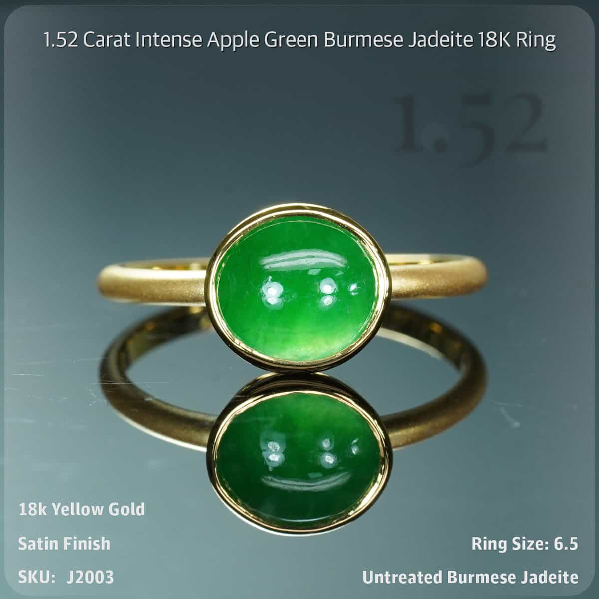 1.52 Carat Intense Apple Green Burmese Jadeite 18K Ring