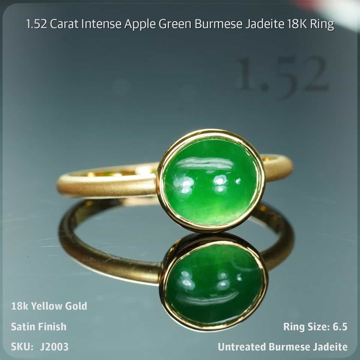 1.52 Carat Intense Apple Green Burmese Jadeite 18K Ring