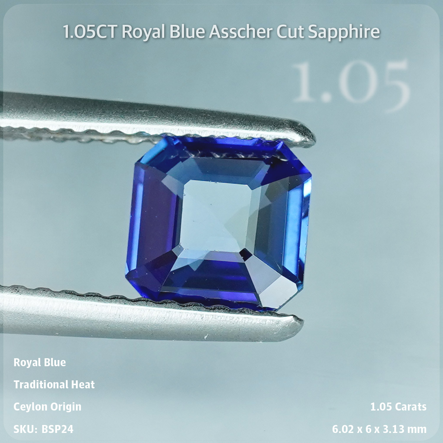 1.72CT Royal Blue Asscher Cut Sapphire