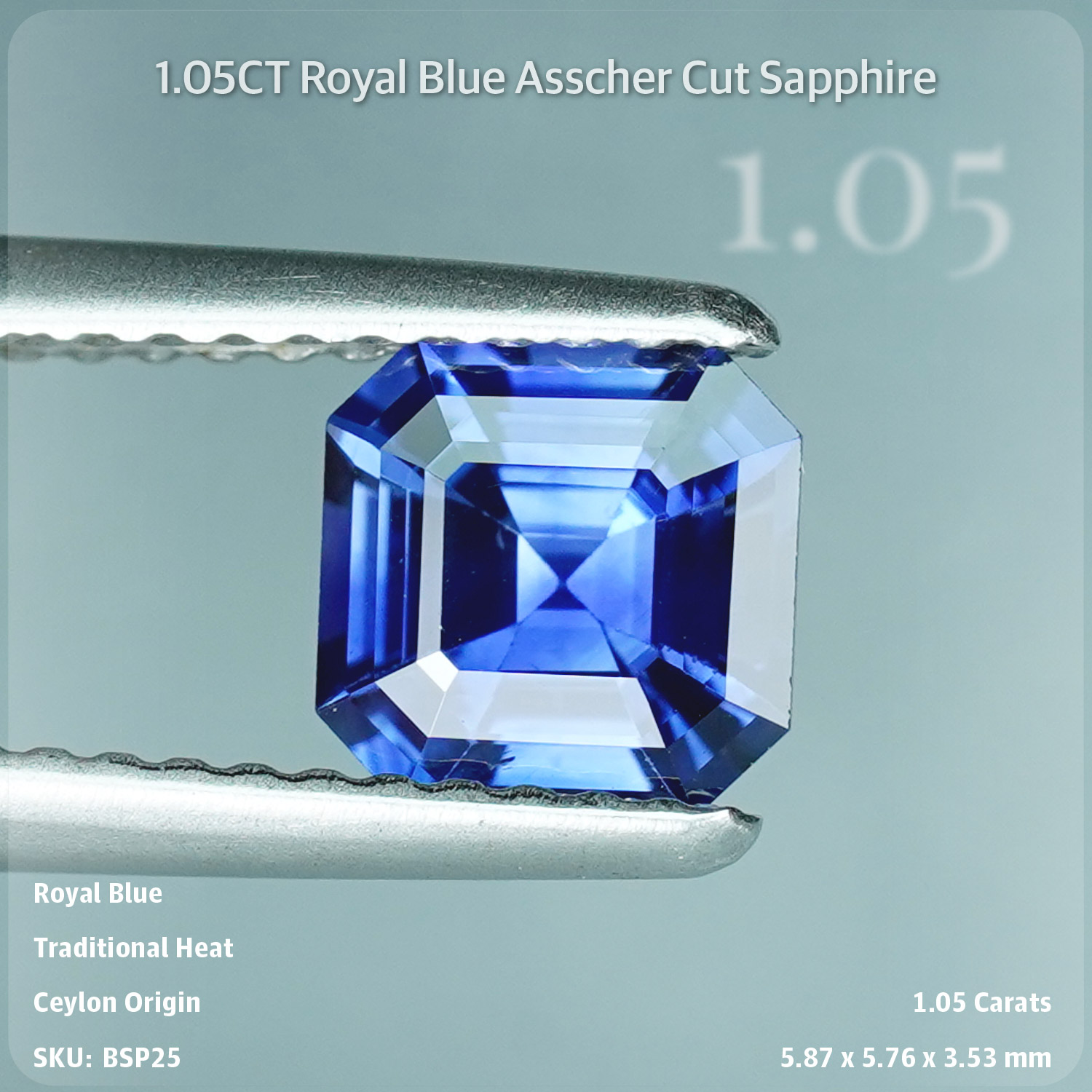 1.05CT Royal Blue Asscher Cut Sapphire