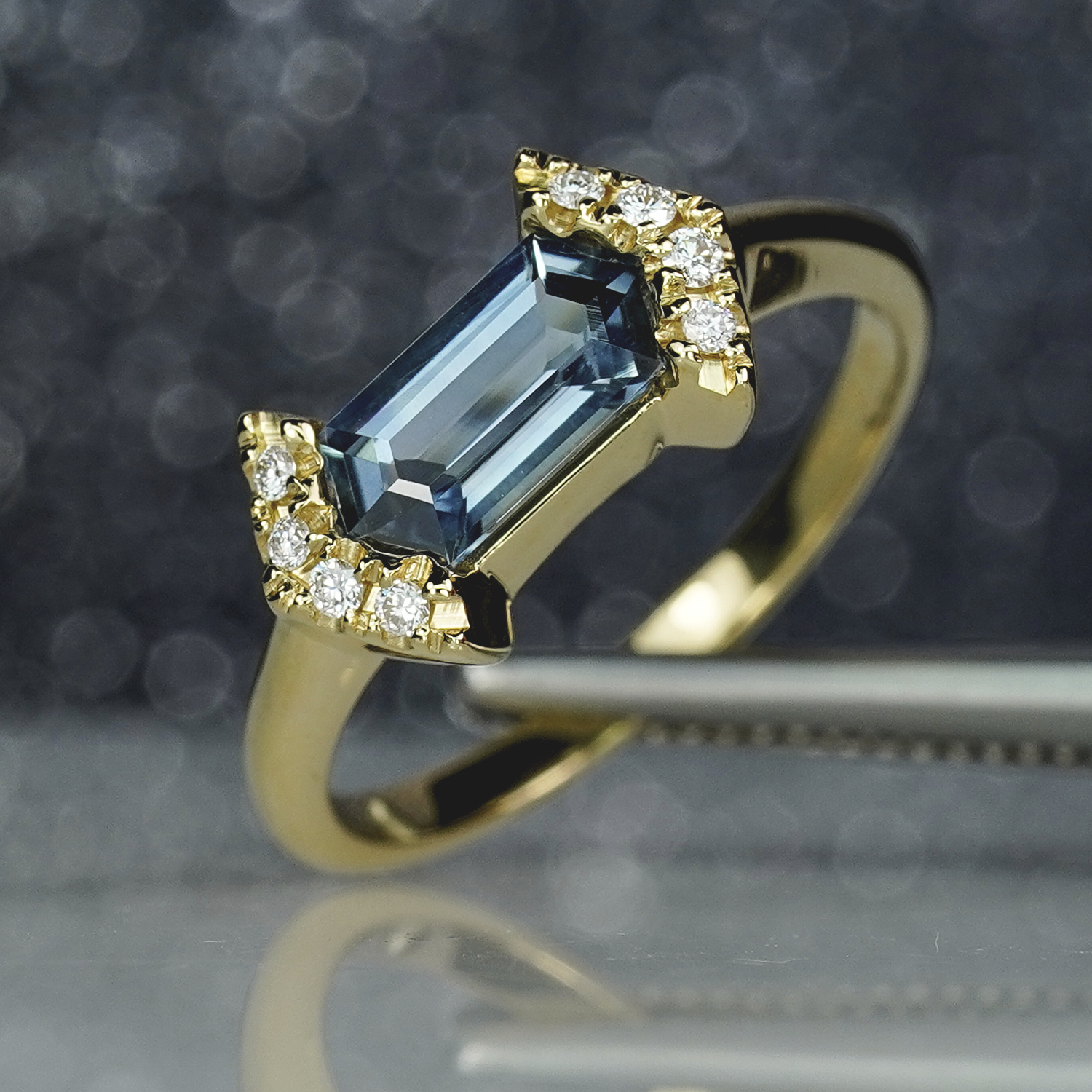 1.22CT Teal Rupee Cut Sapphire & Diamond Ring
