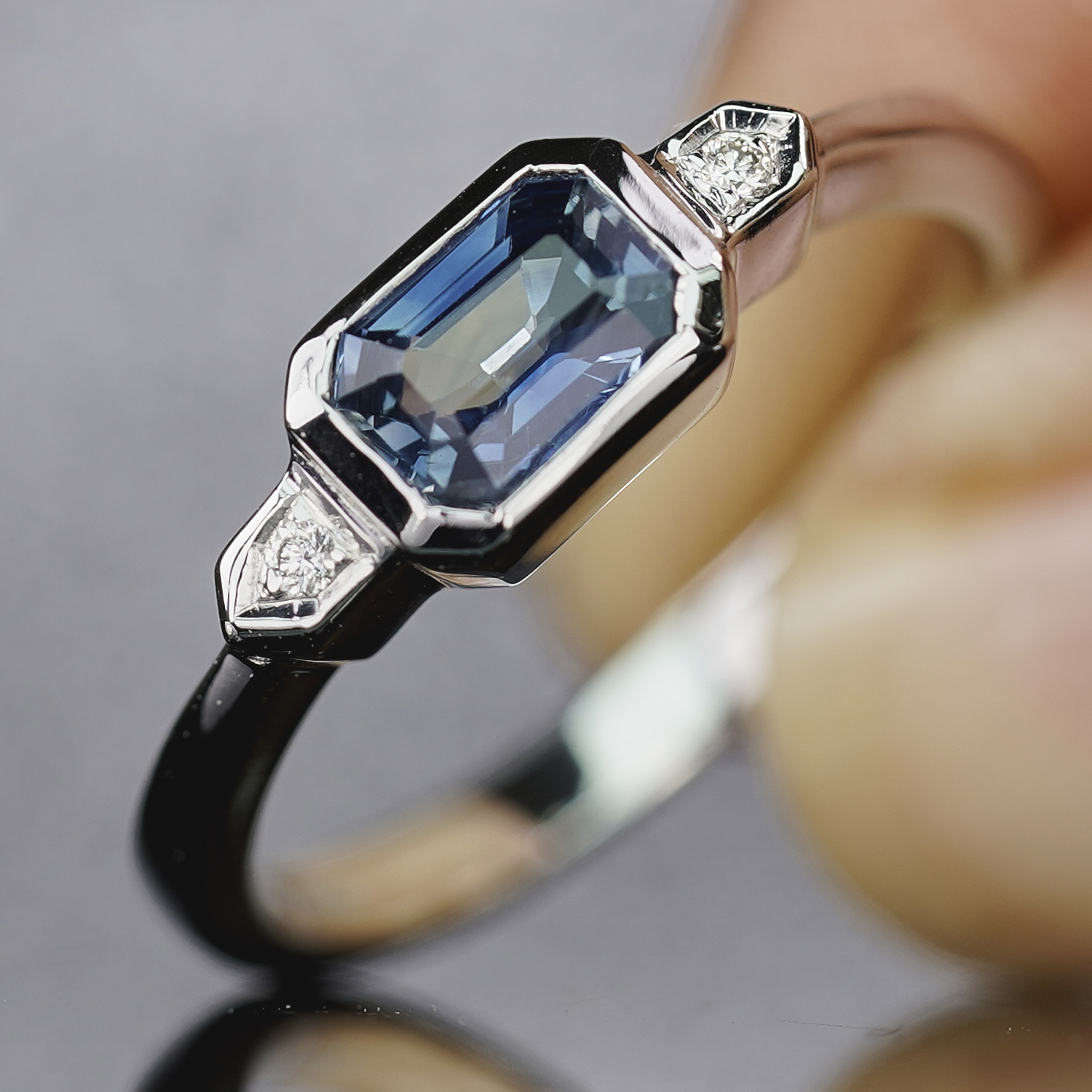 0.7CT Blue Sapphire & Diamond Ring