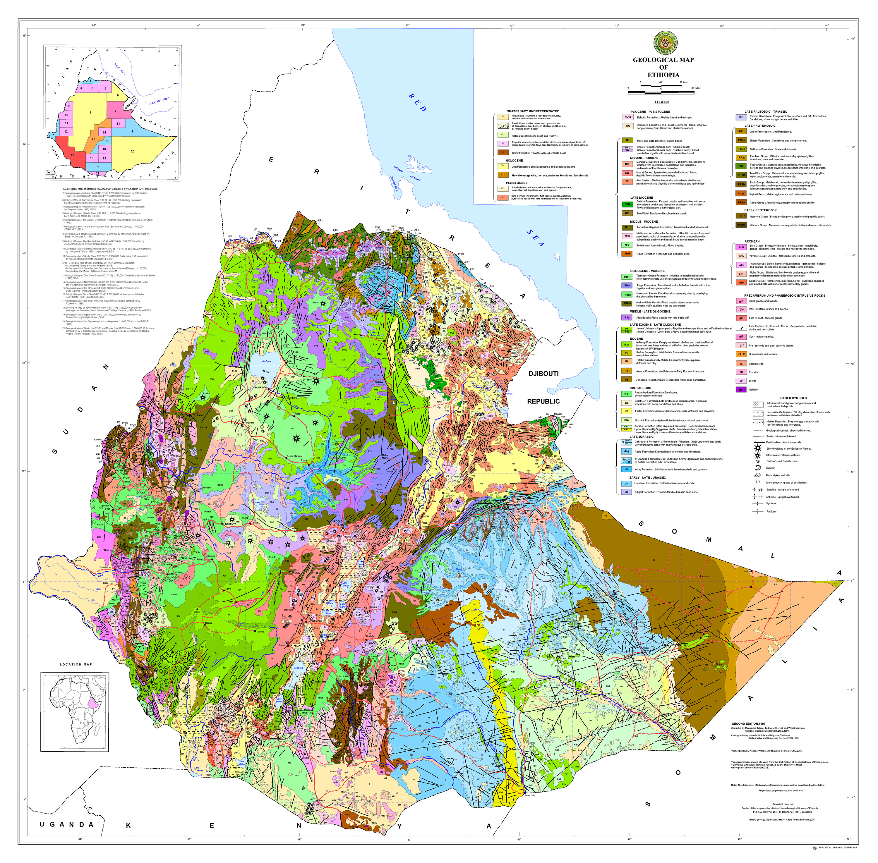 Geological Map of Ethiopia, Paraiba Tourmaline, 2nd Ed