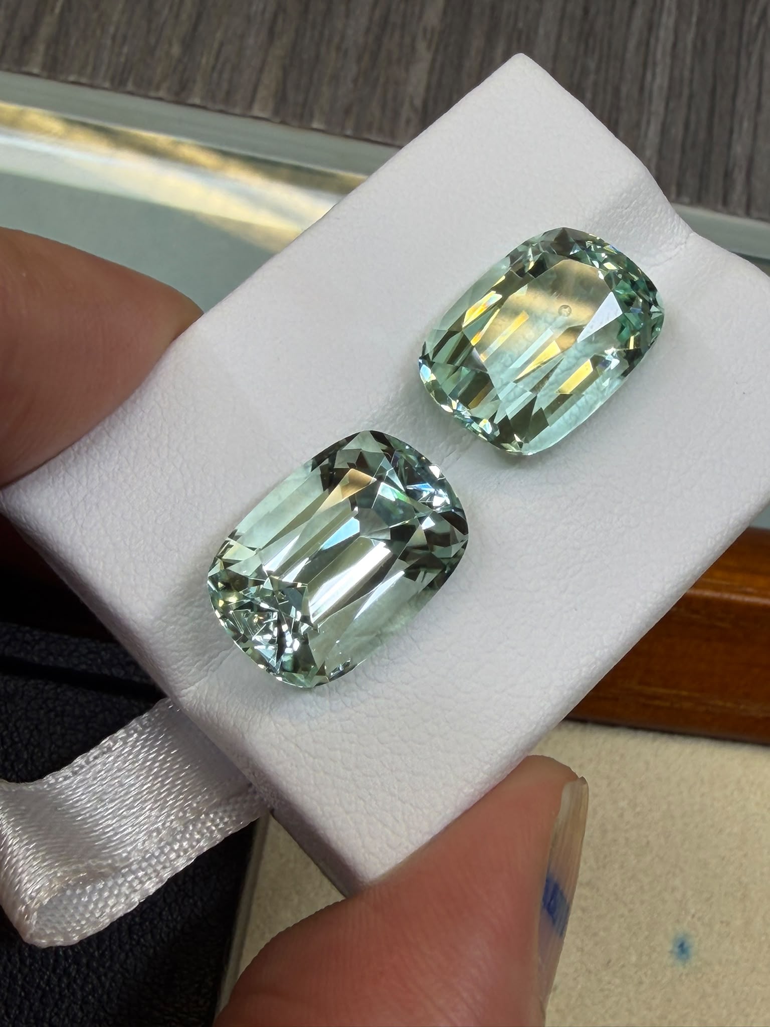 VIVID 21.52CT OCEAN BLUE ANTIQUE CUSHION TOURMALINE PAIR