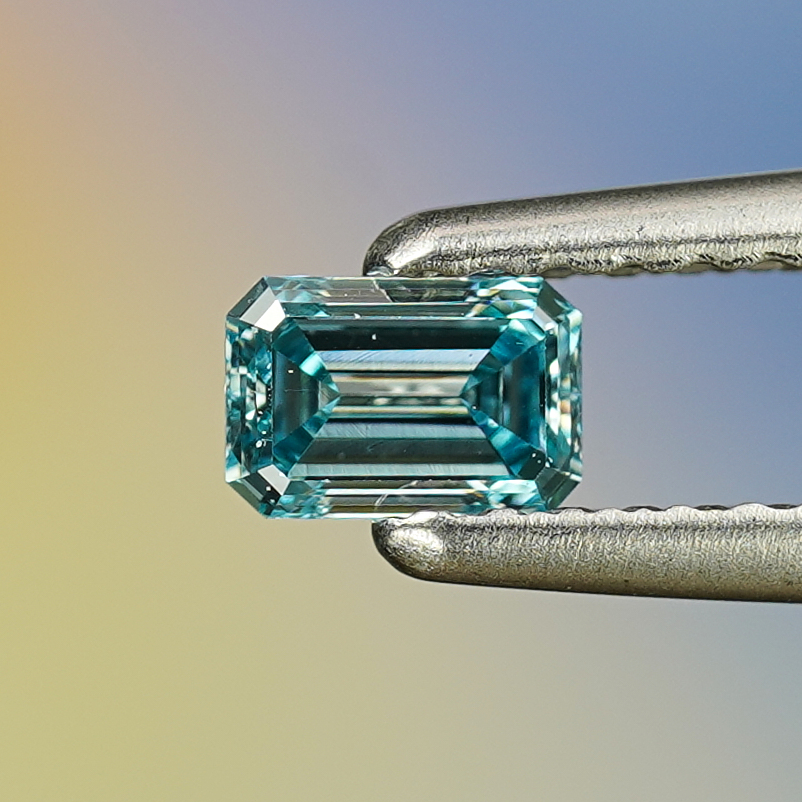 0.24CT Platinum Blue Emerald Cut Fancy Color Lab Dimond