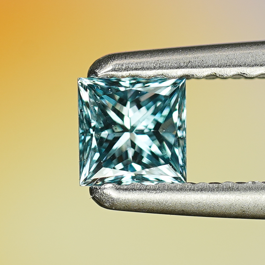 0.29CT Platinum Blue Princess Cut Fancy Color Lab Dimond
