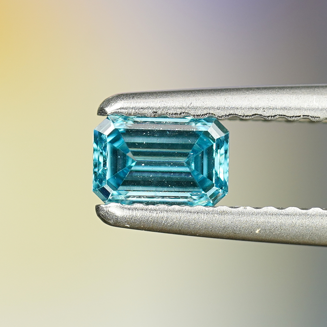 0.35CT Platinum Blue Emerald Cut Fancy Color Lab Dimond
