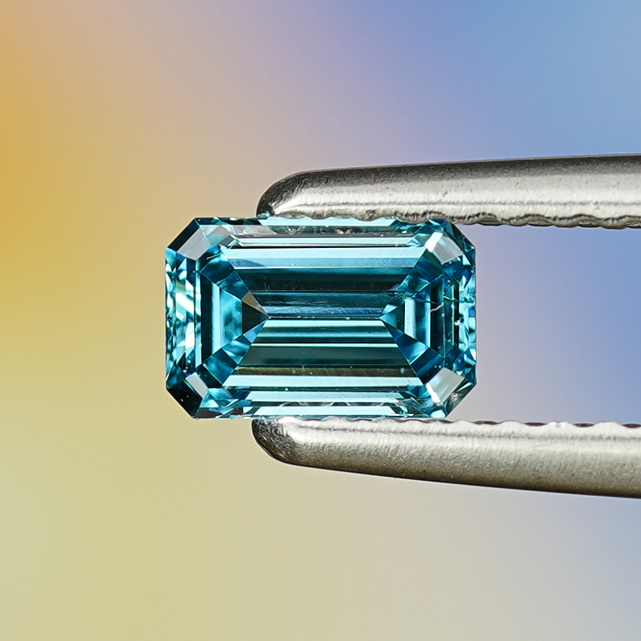 0.43CT Platinum Blue Emerald Cut Fancy Color Lab Dimond