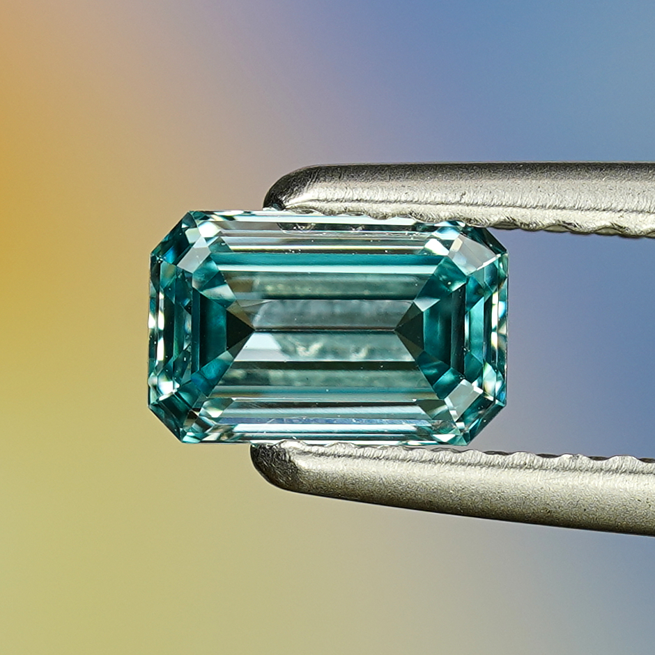 0.59CT Platinum Blue Emerald Cut Fancy Color Lab Dimond