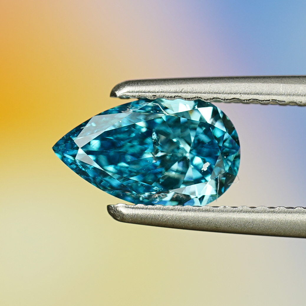 0.86CT Platinum Blue Pear Shape Fancy Color Lab Dimond